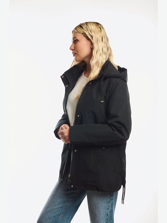 Short Women's Double Sided Jacket for Winter Black