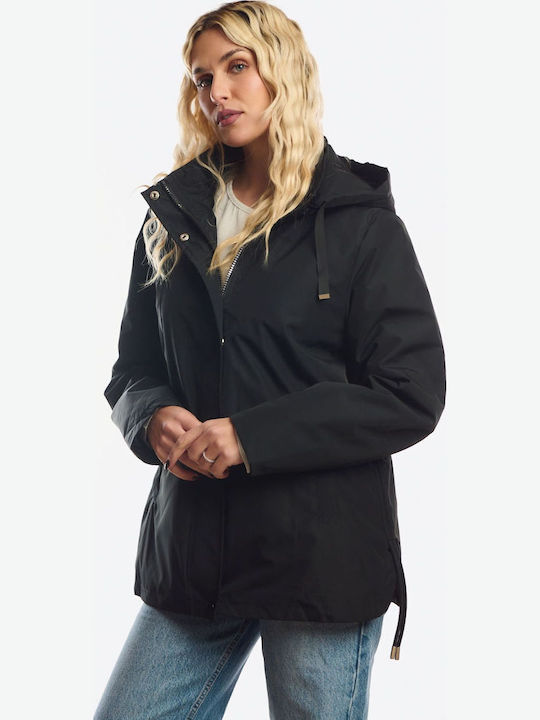 Short Women's Double Sided Jacket for Winter Black