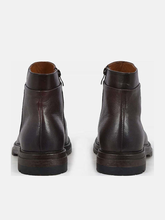 Leather Brown Men's Boots with Zipper