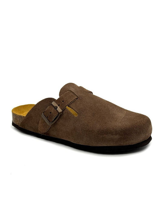 Leather Winter Men's Slippers Brown