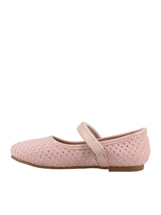Kids Ballerinas with Hoop & Loop Closure Fabric Pink