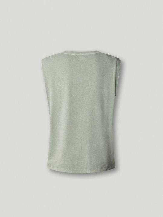 Summer Women's Cotton Sleeveless Blouse Bleach-Green