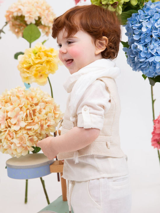 Bambolino Baptism Suit with Vest for Boy Linen Ecru