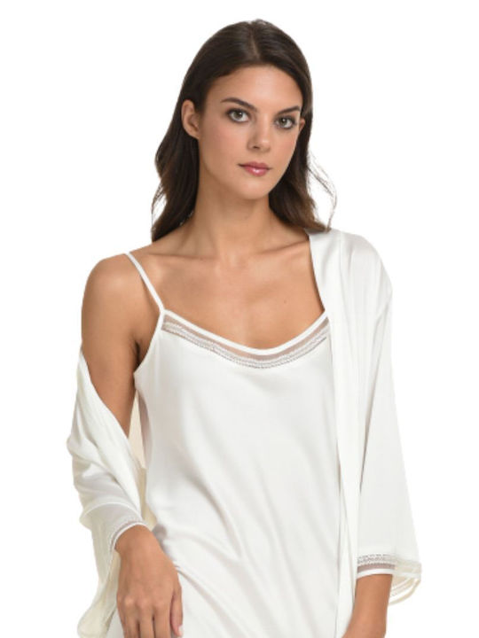 Primavera Summer Women's Robe with Nightgown Ivory