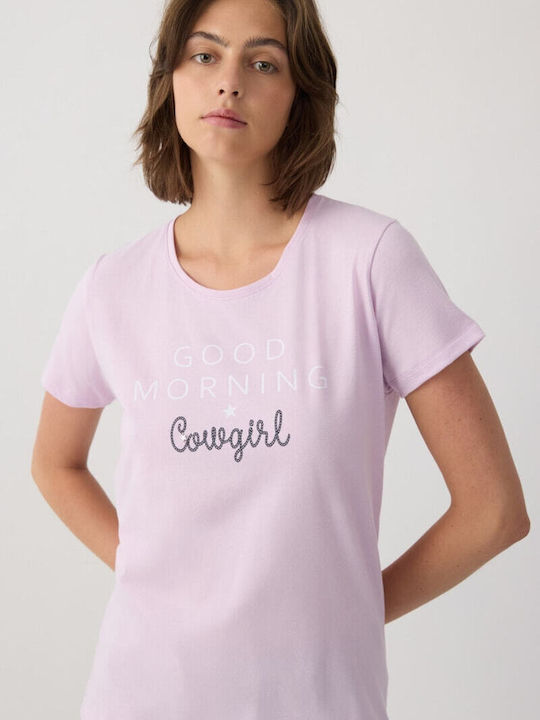 Minerva Summer Women's Cotton Lilac Pyjama Set Girl