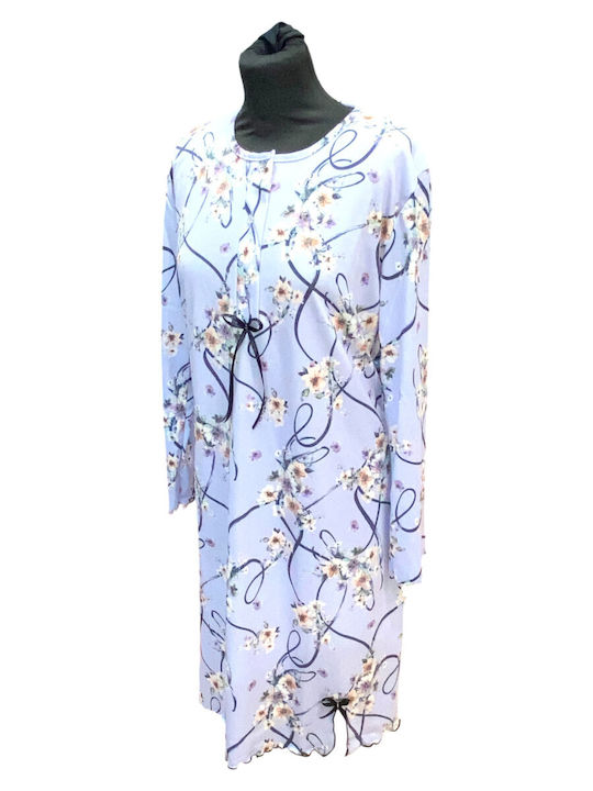 Nina Club Winter Women's Nightgown Sky Blue Floral