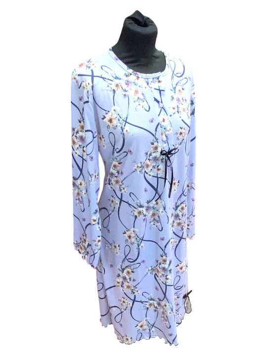 Nina Club Winter Women's Nightgown Sky Blue Floral
