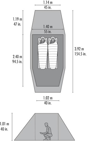 MSR Сцена Къмпинг Тунел Алпийска Зелена 3 Сезона Водоустойчива 1500mm