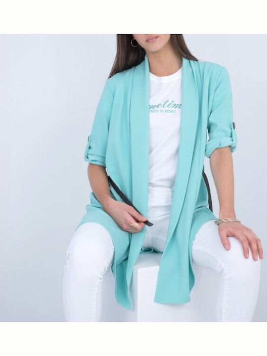 Long Women's Cardigan in Turquoise Colour