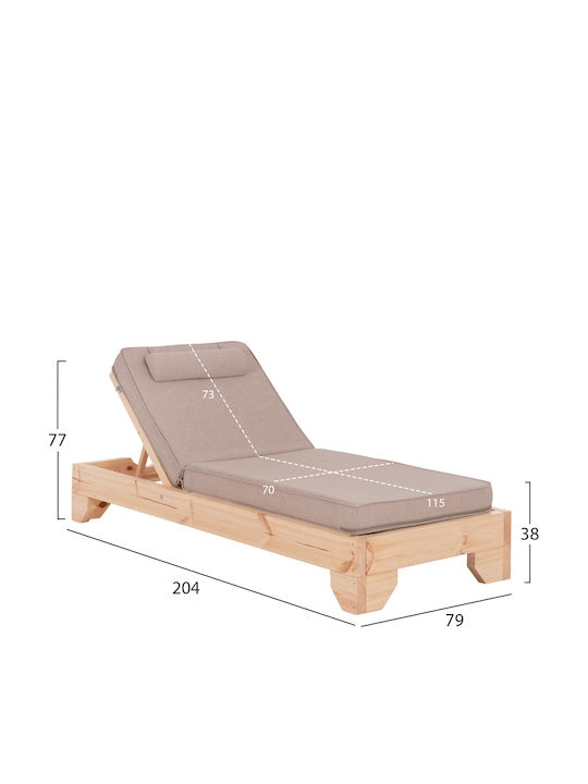 Wooden Deckchair with Beige Pillow 204x79x77cm Wooden Deckchair with Beige Pillow 204x79x77cm