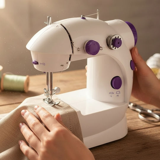 Avizar Mini Electric Sewing Machine Adjustable Speed Led Lighting White