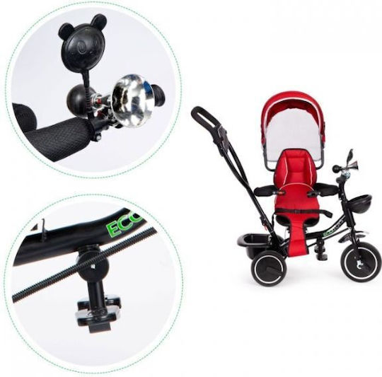 Ecotoys Tricicletă Pentru Copii Transformabilă cu Mâner Pentru Părinți 3 în 1 Pentru 1-5 Ani Roșie