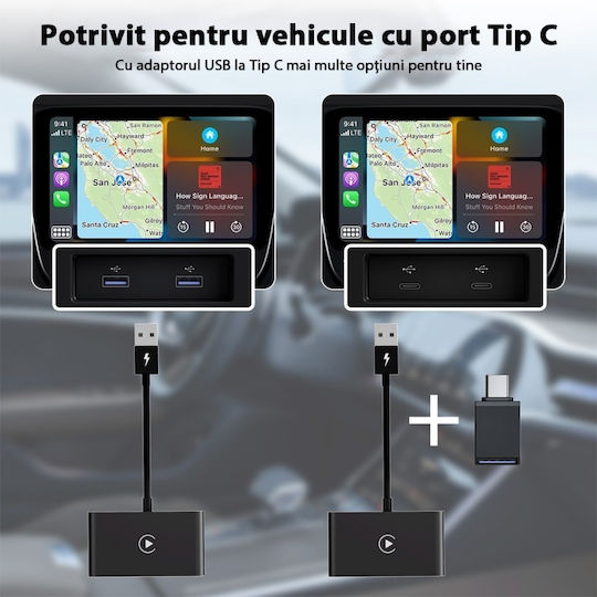 Wireless Adapter Ctht-020-2 Apple Carplay Iphone Ios 10+ Usb-type C Dongle 5g Wifi Bluetooth Automatic Connection White