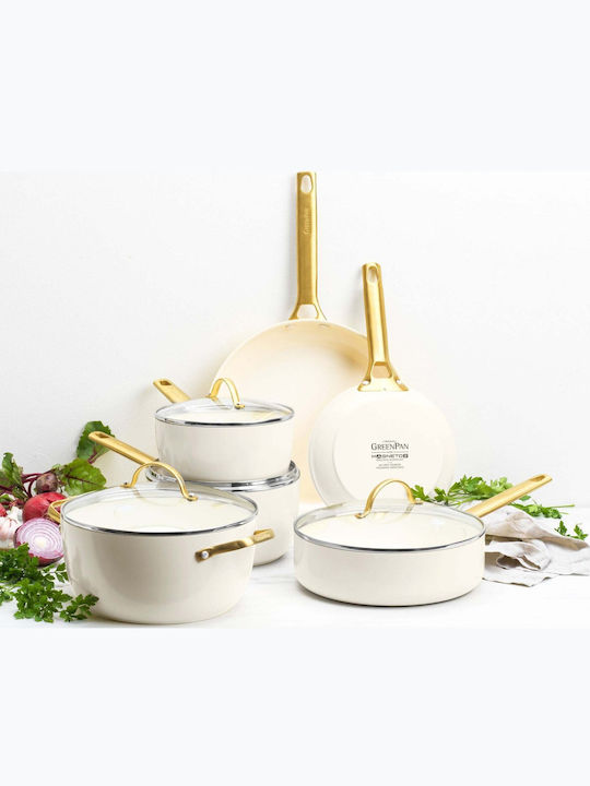 Green Pan Padova Reserve Cookware Set Made of Aluminum Cream White with Ceramic Interior Coating 6 Pieces