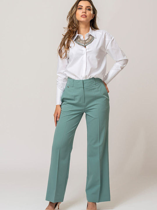 Nassira Pantaloni Dama Palazzo Cu Talie Înaltă Fit Aqua