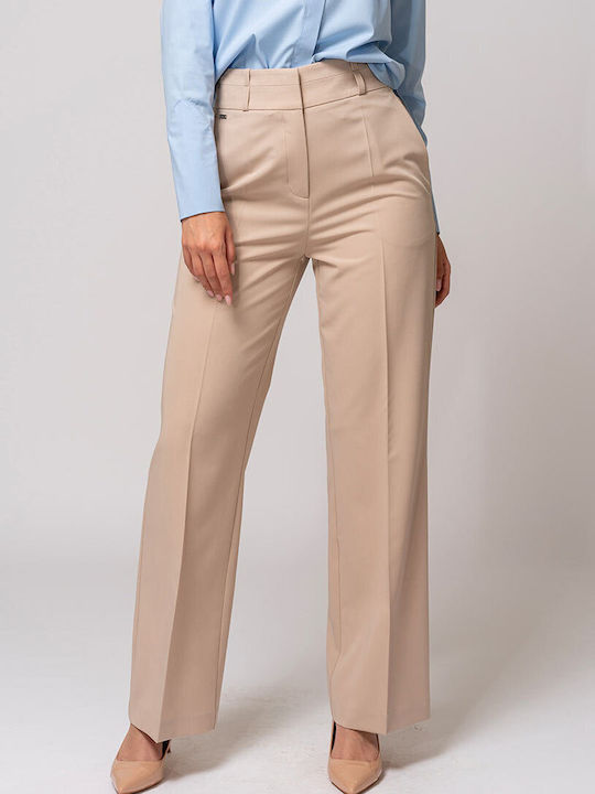 Nassira Pantaloni Dama Palazzo Cu Talie Înaltă Fit Bej