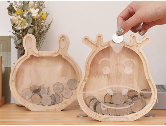 Techkidz Hölzene Sparbüchse Vogelkopf Modell Plexiglas Frontplatte Beiges