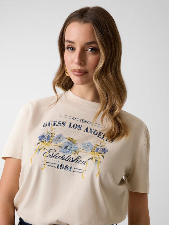 Women's T-shirt Floral Beige