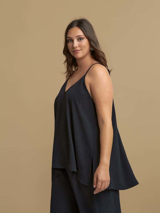 Women's Sleeveless Blouse with V-Neckline Black
