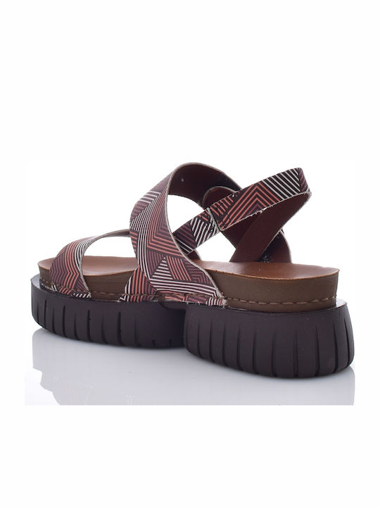 Leder Flache Damen Sandalen Braun
