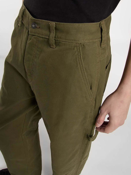Canvas Carpenter Trousers in Loose Fit Khaki