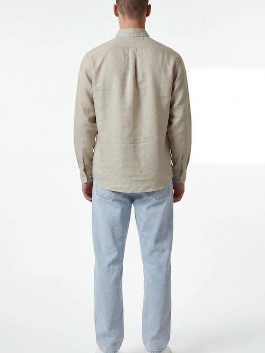 Long Sleeve Linen Shirt Beige