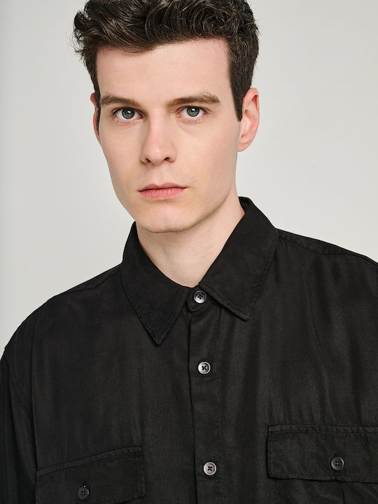 Short Sleeve Cotton Shirt Black 61-206.055.N0090