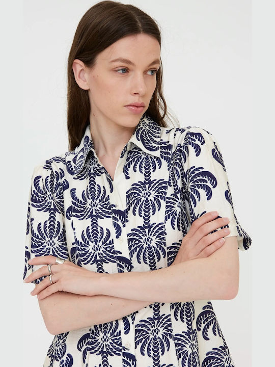Summer Mini Shirt Dress Blue White