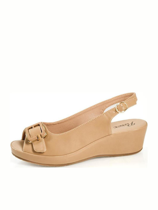 Parex Anatomic Beige Leather Platforms With Velcro On The Front Part