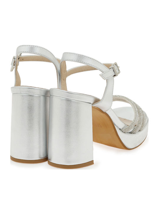 Damen Sandalen Aus Leder Silber