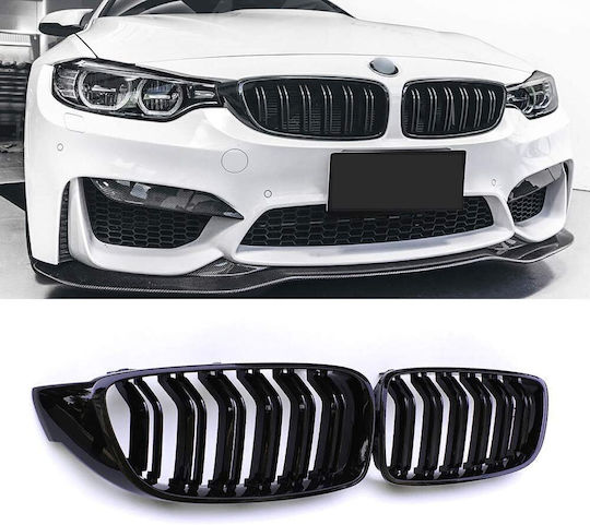 Капаци За Огледала В Стил Batman Двойни Бъбрековидни Решетки Подходящи За BMW Серия 4 F32 F33 F36 2013-2017 Черен Гланц