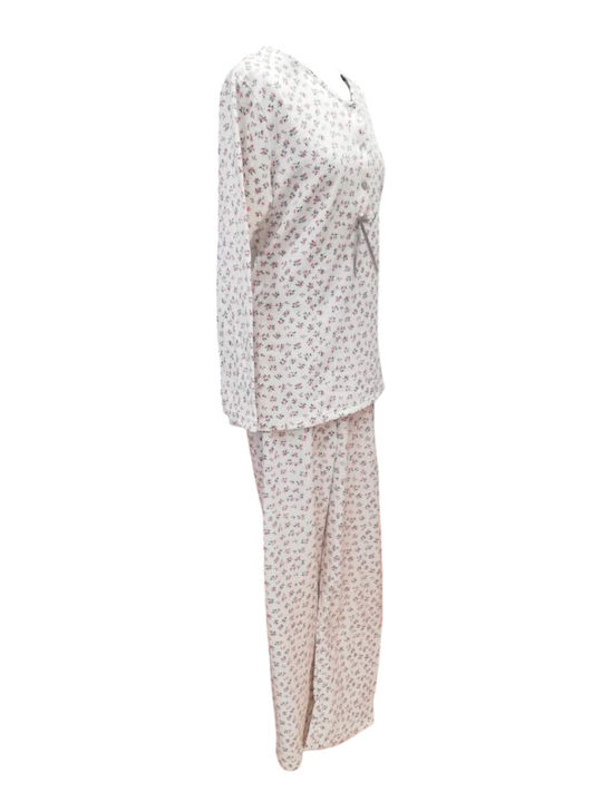 Nina Club Nina Club Damen Schlafanzug Set Ecru-Rose Winter