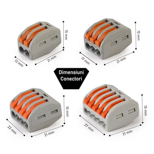 Set 100 Quick Connectors Lever Quick Terminals Electrical Installations 3 Pins Type 222-413 Onuvio