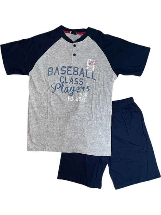 Il Granchio Sommer Herrenpyjama Bluse Grau/Blau