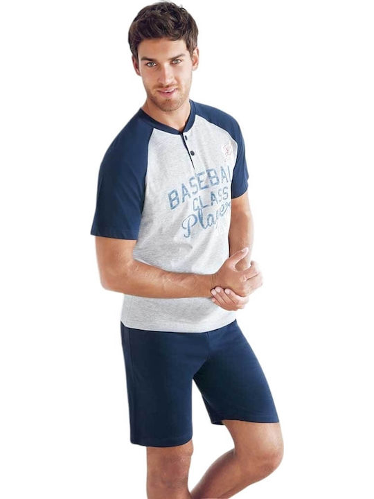 Il Granchio Sommer Herrenpyjama Bluse Grau/Blau