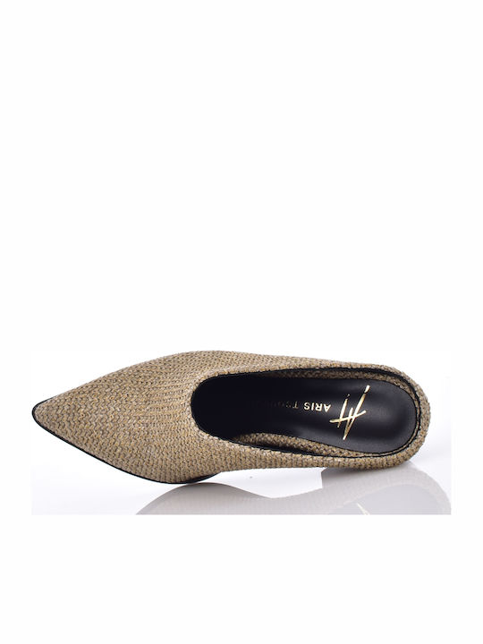 Mules With High Heel In Beige Colour