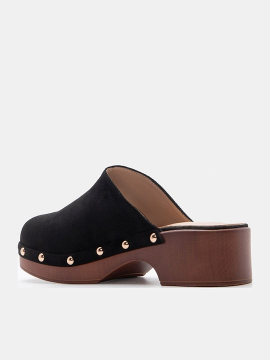 Pantofi Mules De Catifea Cu Talpă Joasă În Culoare Neagră