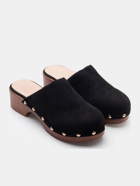 Pantofi Mules De Catifea Cu Talpă Joasă În Culoare Neagră