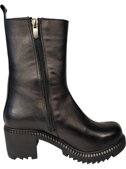 Leather Women's Chelsea Ankle Boots with Medium Heel Black