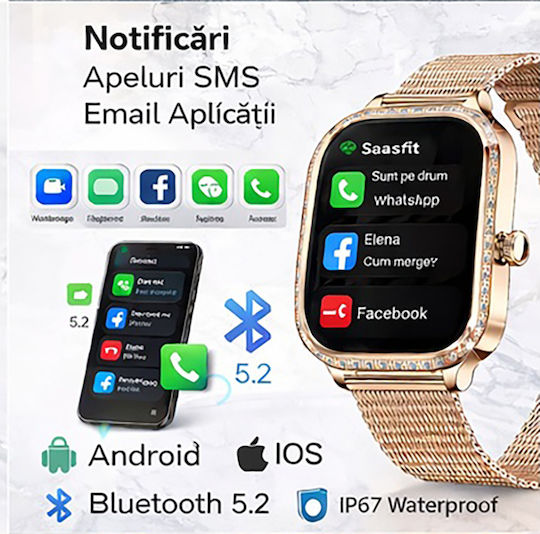 Aluminium 40mm Smartwatch με Παλμογράφο (Gold)