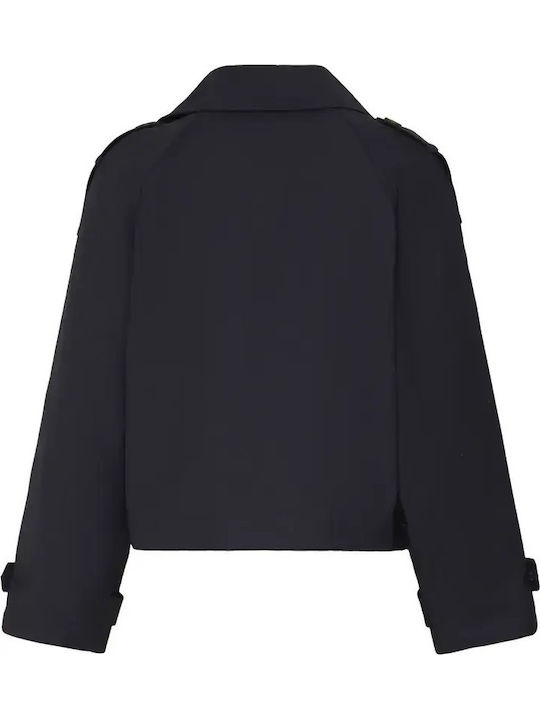 Women's Dark Navy Half Coat with Buttons