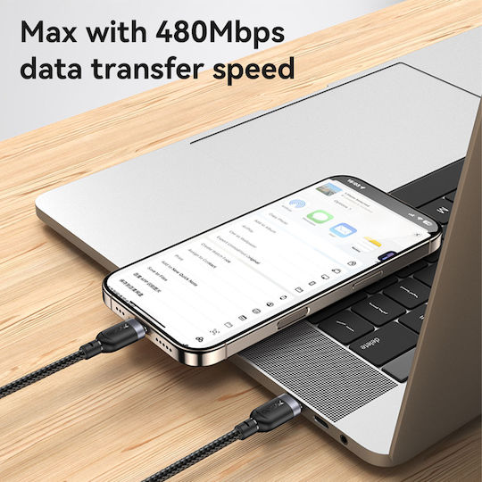 Yesido Braided USB 2.0 Cable USB-C male - USB-C 60W Μαύρο 3m