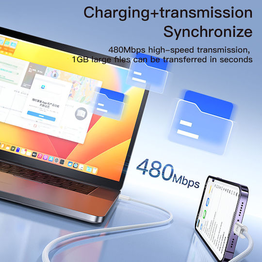 Yesido Braided USB-C to Lightning Cable 27W Λευκό 2m