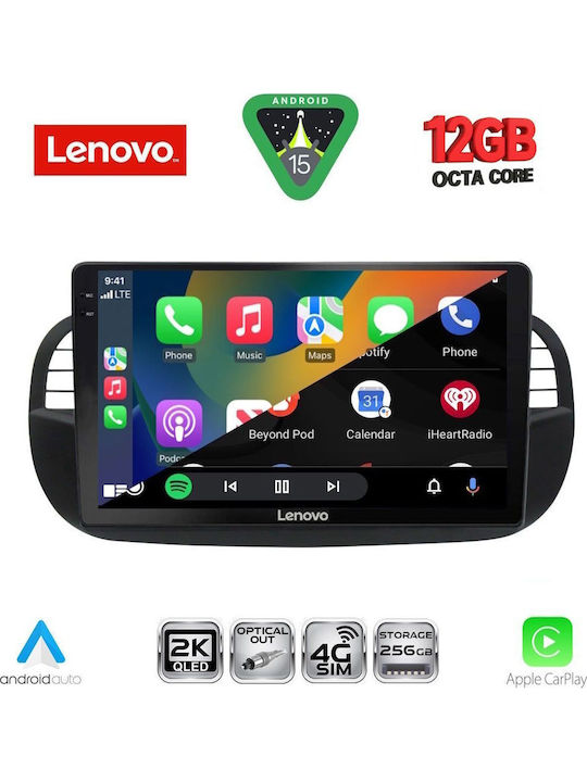 Lenovo Car Audio System for Fiat 500 2007-2015 (Bluetooth/USB/WiFi/GPS/Apple CarPlay/Android Auto) with 9" Touch Screen
