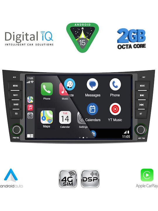 Digital IQ Auto-Audiosystem für Mercedes-Benz E Klasse / CLS Klasse 2003-2009 Bluetooth USB Eingebautes Wi-Fi GPS Apple CarPlay Android Auto mit 8 Zoll Touchscreen
