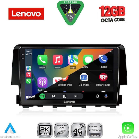 Lenovo Ηχοσύστημα Αυτοκινήτου για Honda Civic 2016-2021 (Bluetooth/USB/WiFi/GPS/Apple-Carplay/Android-Auto) με Οθόνη Αφής 9"