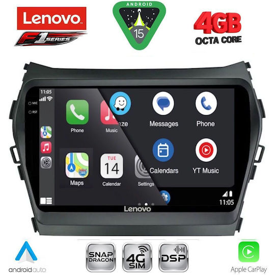 Lenovo Ηχοσύστημα Αυτοκινήτου για Hyundai iX45 / Santa Fe 2013-2017 (Bluetooth/USB/WiFi/GPS/Apple-Carplay/Android-Auto) με Οθόνη Αφής 9"