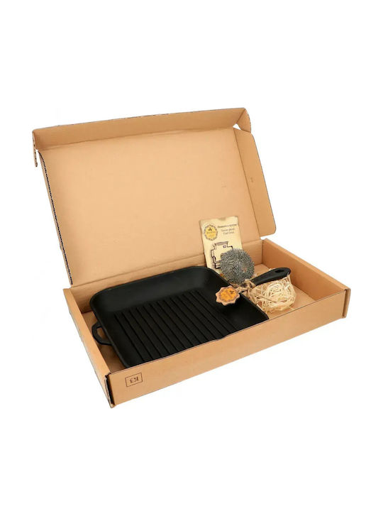 Maysternya Cast Iron Grill Pan with Lid with Non-Stick Coating 28cm