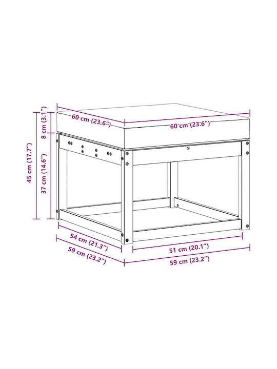 Wooden Cube Garden Stool with Cushion Natural 59x59x37cm