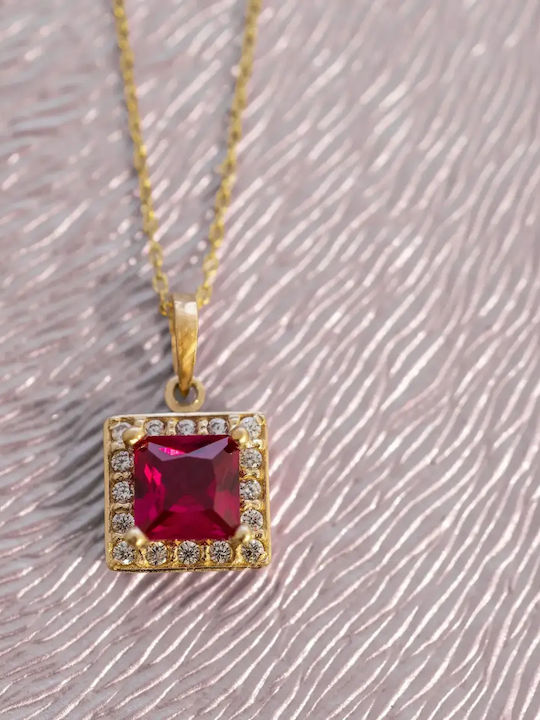 Rosette Necklace Made of 14K Gold with Red Zircon